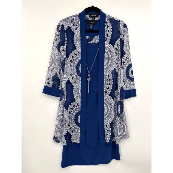 R&M Richards Two Piece Jacket and Dress Set Removable Necklace Blue 6 NEW - Picture 2 of 7